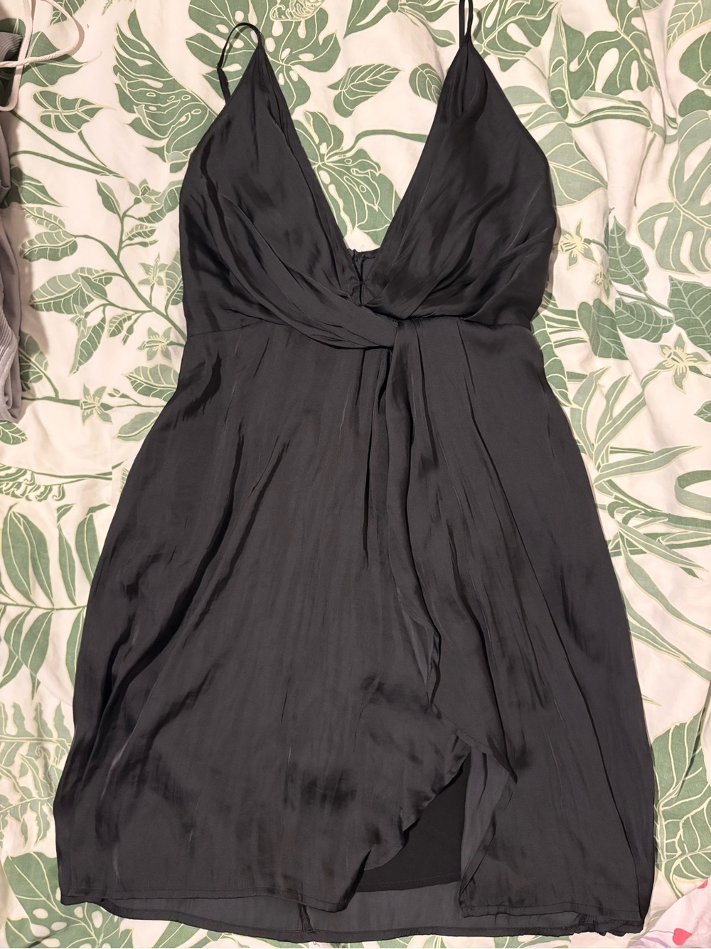 The Impeccable Pig Black Satin Twist-Front Mini Dress
